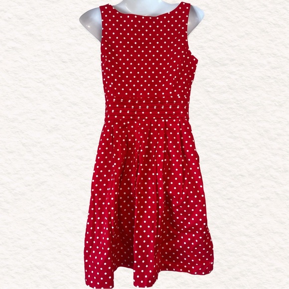 Simone Size 2 Red Polka Dot Pin-Up Style Dress with Pockets - Picture 2 of 5